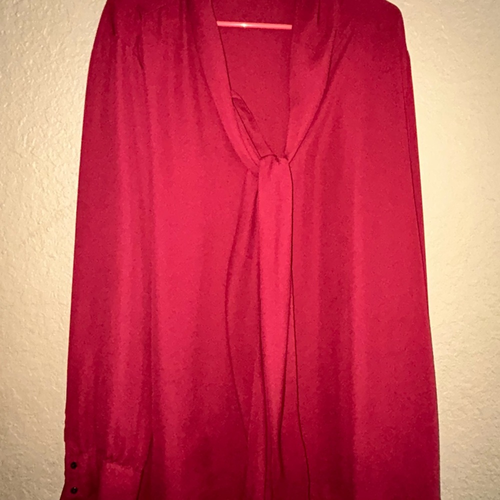 Ellen Weaver Red Blouse with Tie Neck